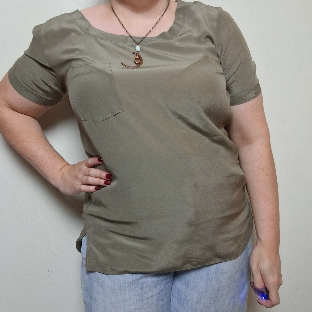 Talbots Silk Green Short Sleeve Pocket Tee